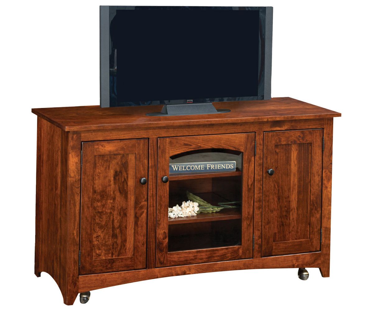 Arched Glass Door Solid Wood Tv Console With Storage Cabinets