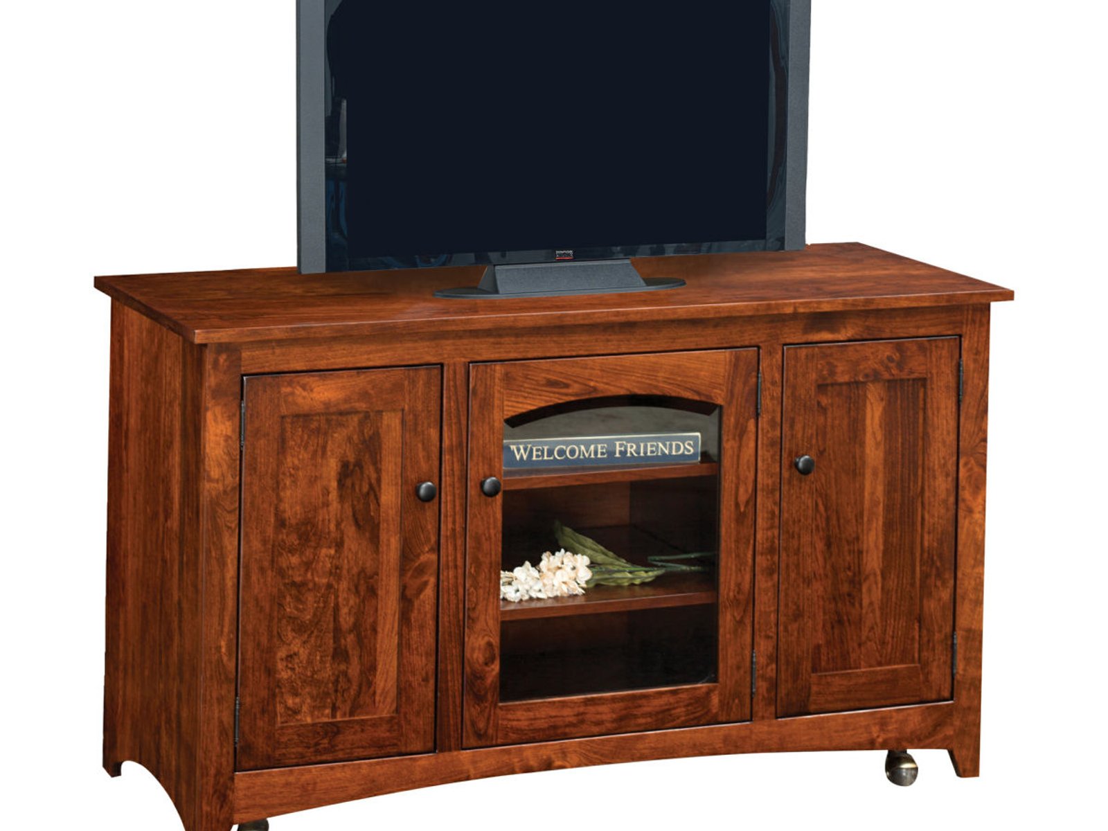 hand-rubbed finish hardwood Arched Glass Door Solid Wood Tv Console With Storage Cabinets, Arched Glass Door Solid Wood Tv Console With Storage Cabinets in a showroom vignette setting highlighting Arched Glass Door Solid Wood Tv Console With Storage Cabinets (frame 1 of 1).