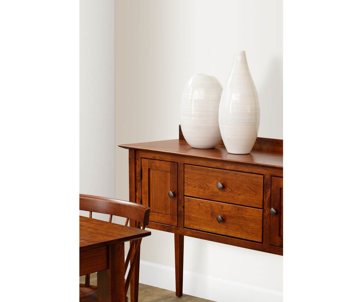 hand-rubbed finish hardwood Mission Style Sideboard With Drawers And Doors, Mission Style Sideboard With Drawers And Doors in a showroom vignette setting highlighting Mission Style Sideboard With Drawers And Doors (thumbnail 6 of 6).