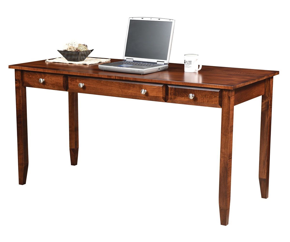 hand-rubbed finish hardwood Traditional Solid Wood Writing Desk With Drawers, Traditional Solid Wood Writing Desk With Drawers in a showroom vignette setting highlighting Traditional Solid Wood Writing Desk With Drawers (thumbnail 2 of 3).