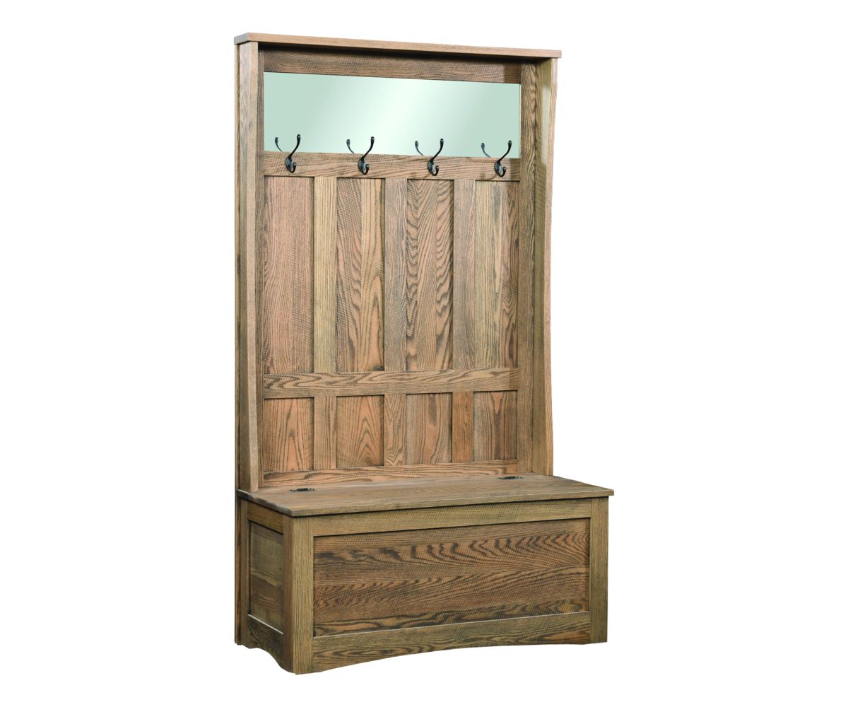 Panel Back Hall Tree Bench With Storage And Mirror