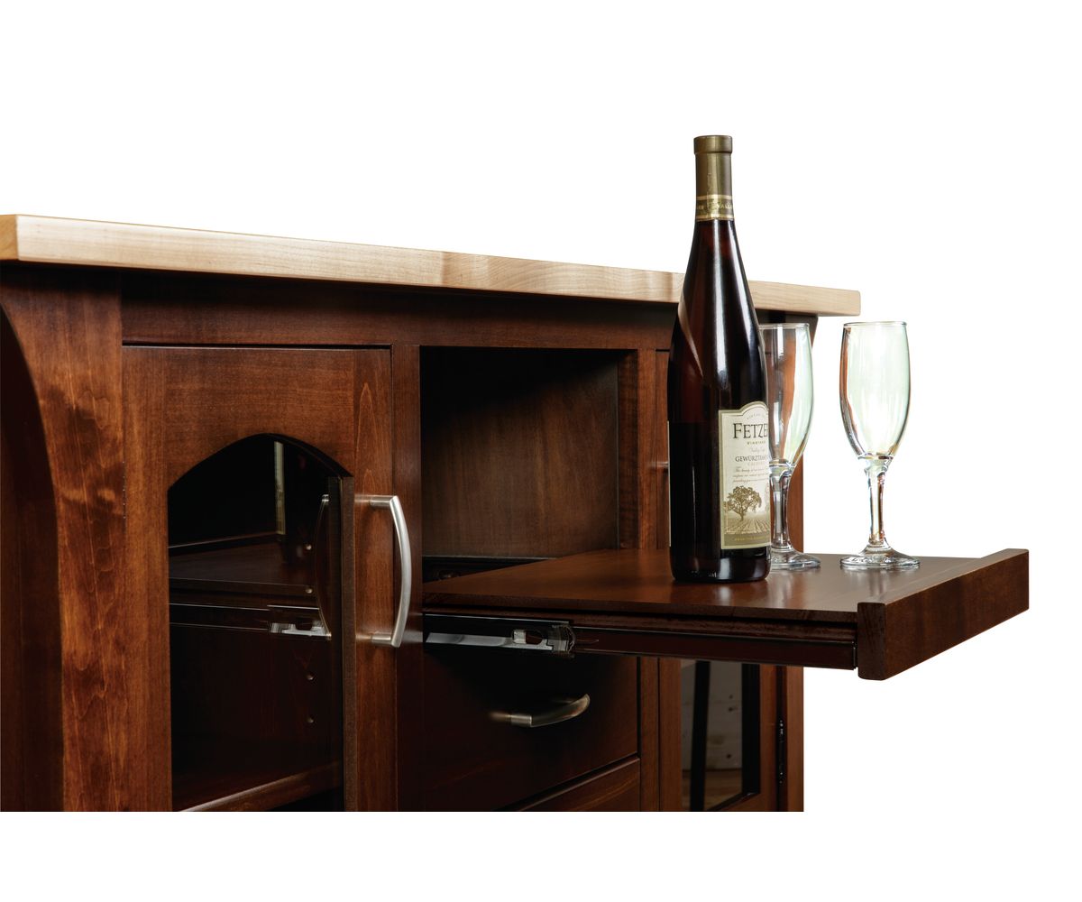 hand-rubbed finish hardwood Monarch Wine Server With Pullout Serving Shelf, Monarch Wine Server With Pullout Serving Shelf in a showroom vignette setting highlighting Monarch Wine Server With Pullout Serving Shelf (thumbnail 4 of 4).