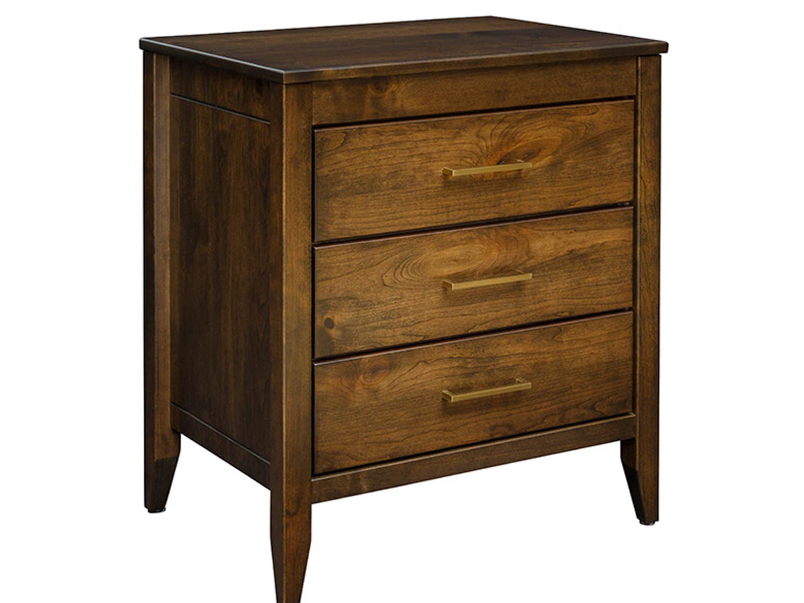 hand-rubbed finish hardwood Manhattan 3-drawer Nightstand With Slide-out Top, Manhattan 3-drawer Nightstand With Slide-out Top in a Manhattan vignette setting highlighting Manhattan 3-drawer Nightstand With Slide-out Top (frame 1 of 1).