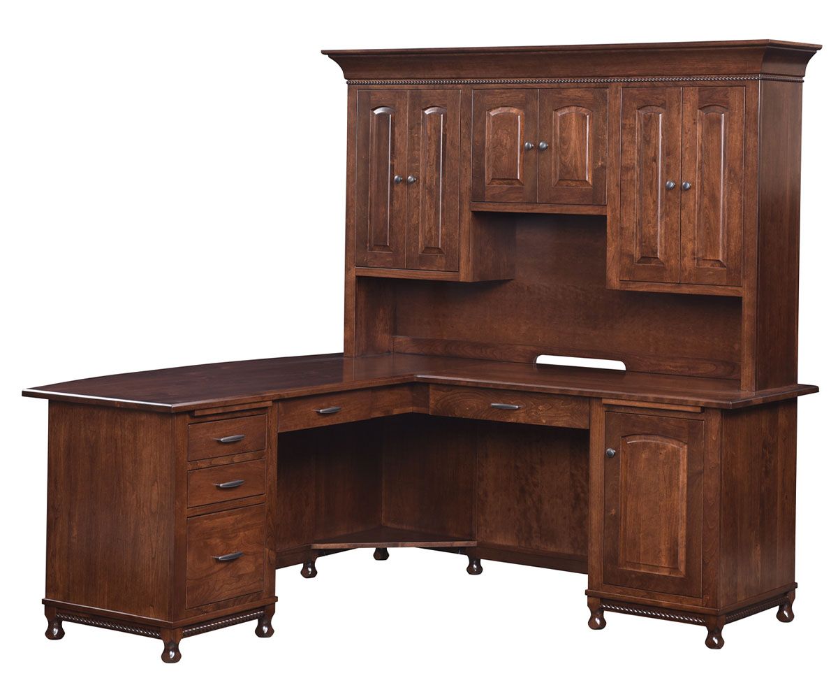 Traditional L-shaped Desk With Hutch In Medium Brown