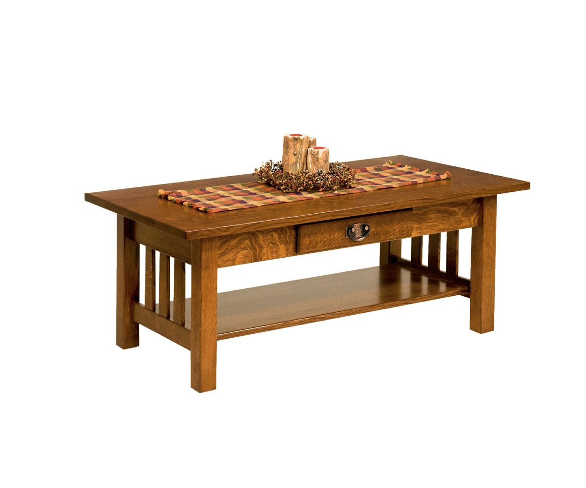 hand-rubbed finish hardwood Mission Style Hall Table With Drawer And Lower Shelf, Mission Style Hall Table With Drawer And Lower Shelf in a showroom vignette setting highlighting Mission Style Hall Table With Drawer And Lower Shelf (thumbnail 3 of 6).