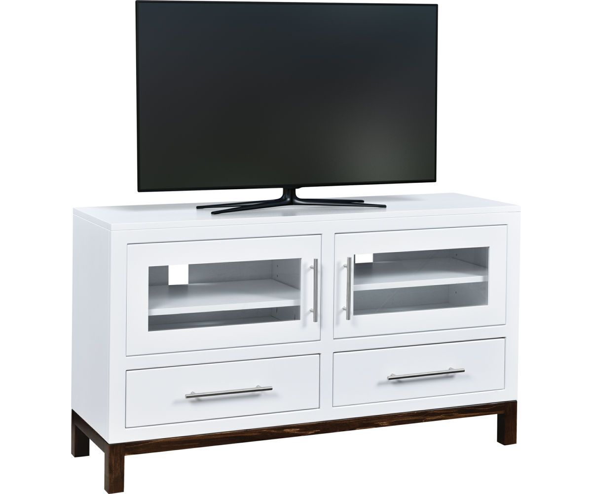 Modern White Glass-front Media Console With Storage Drawers