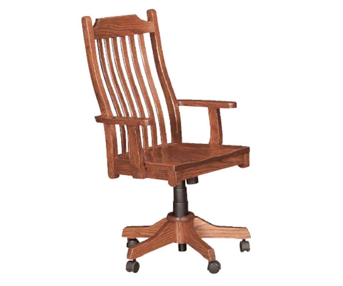 hand-rubbed finish hardwood Mission Style Hardwood Office Chair With Casters, Mission Style Hardwood Office Chair With Casters in a showroom vignette setting highlighting Mission Style Hardwood Office Chair With Casters (thumbnail 2 of 2).