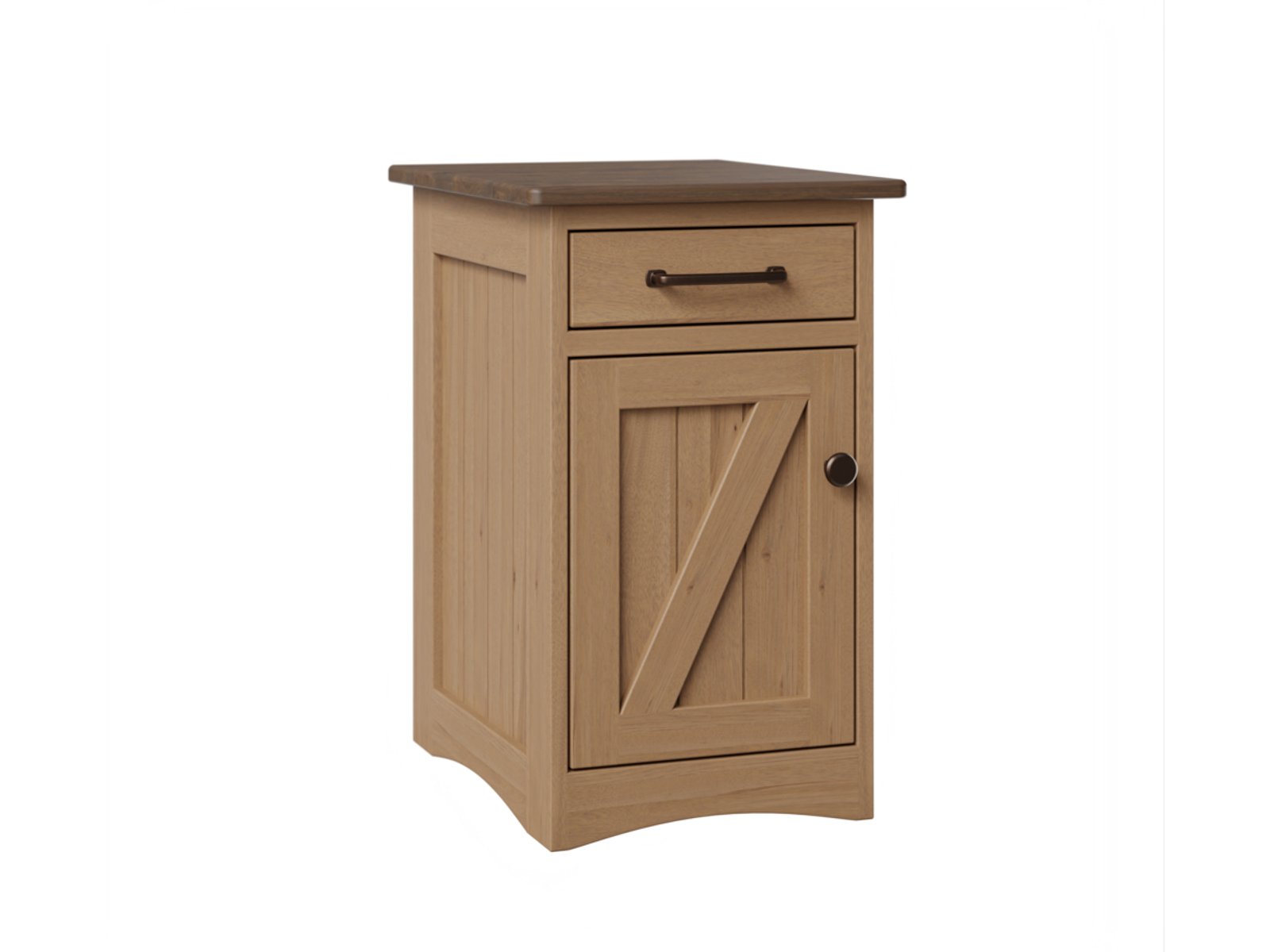 hand-rubbed finish hardwood Farmstead Rustic Hickory Chairside Table With Charging Options, Farmstead Rustic Hickory Chairside Table With Charging Options in a Farmstead vignette setting highlighting Farmstead Rustic Hickory Chairside Table With Charging Options (frame 1 of 3).