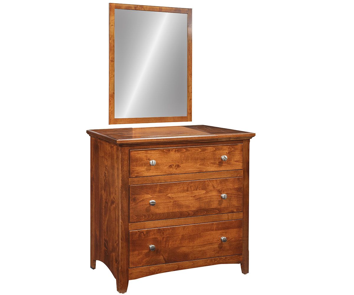 hand-rubbed finish hardwood Three-drawer Dresser With Mirror, Medow Lane Three-drawer Dresser With Mirror in a Medow Lane vignette setting highlighting Medow Lane Three-drawer Dresser With Mirror (thumbnail 2 of 9).