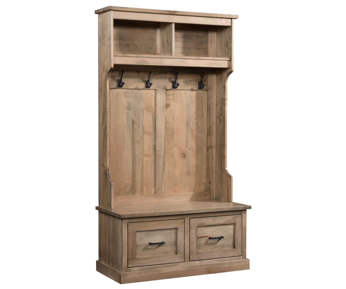 Entryway Hall Seat With Storage Drawers And Coat Hooks