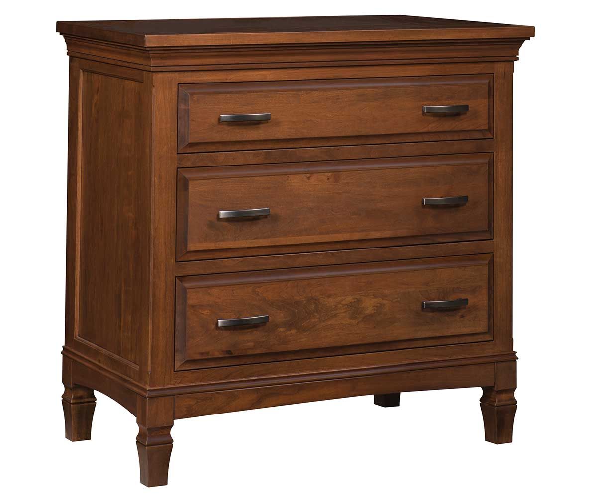 hand-rubbed finish hardwood Three-drawer Hardwood Dresser, Three-drawer Hardwood Dresser in a showroom vignette setting highlighting Three-drawer Hardwood Dresser (thumbnail 2 of 2).