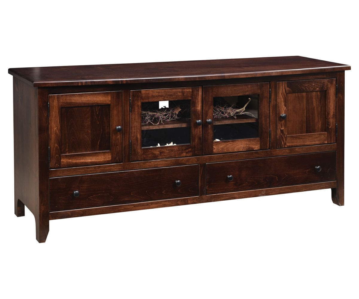 Shaker Style Four-door Media Console With Glass Panels And Drawers