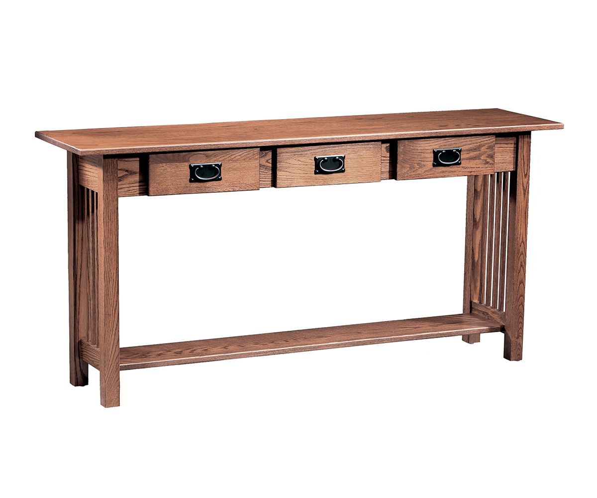 hand-rubbed finish hardwood Signature Sofa Table With Three Drawers, Signature Sofa Table With Three Drawers in a Signature vignette setting highlighting Signature Sofa Table With Three Drawers (thumbnail 4 of 4).