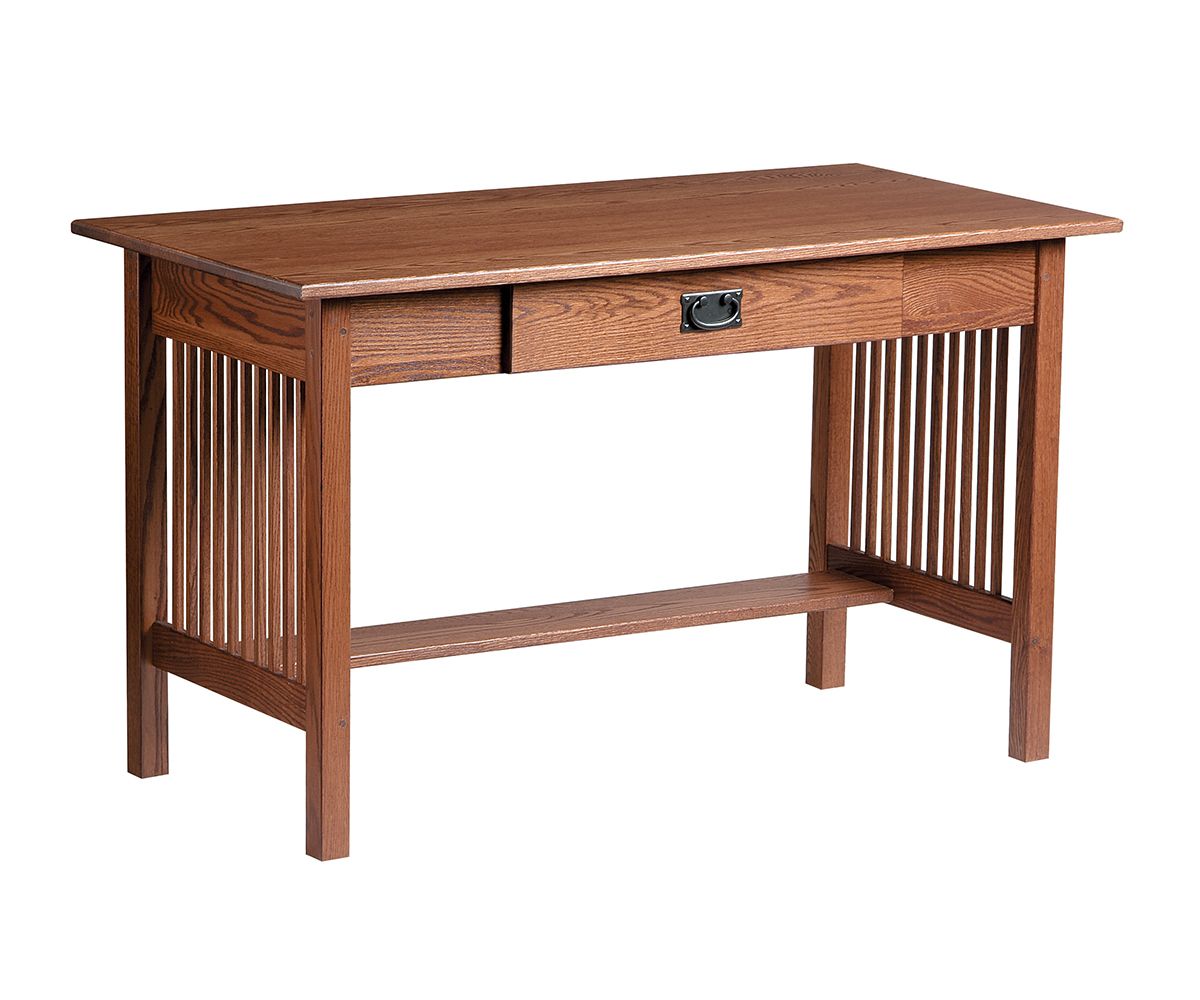 Mission Style Library Desk With Drawer And Shelf