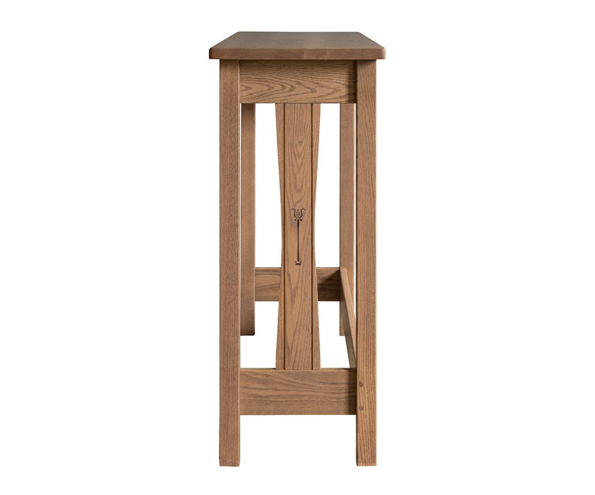 hand-rubbed finish hardwood Signature Sofa Bar With Four Saddle Stools, Signature Sofa Bar With Four Saddle Stools in a Signature vignette setting highlighting Signature Sofa Bar With Four Saddle Stools (thumbnail 3 of 3).