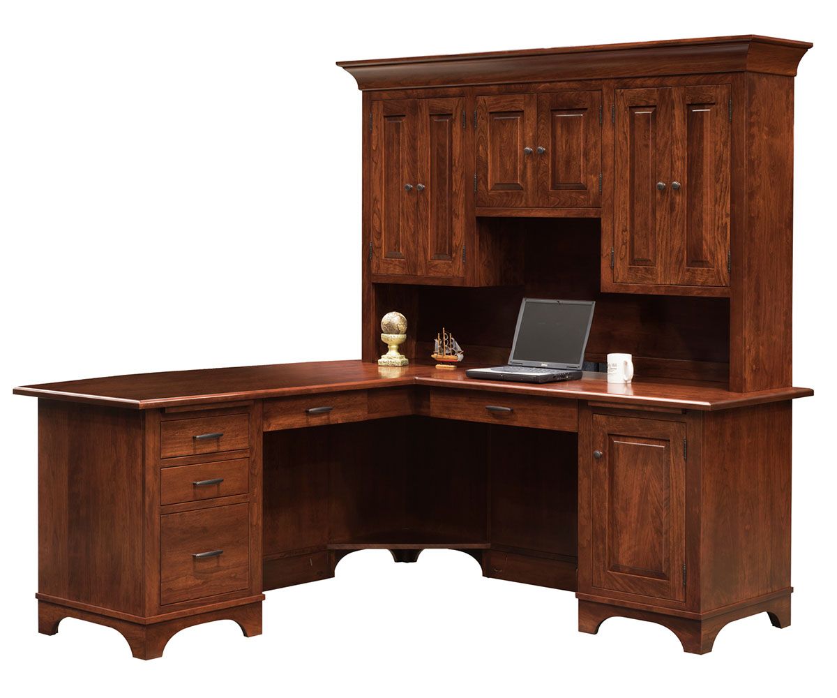 L-shaped Corner Desk With Hutch In Cherry