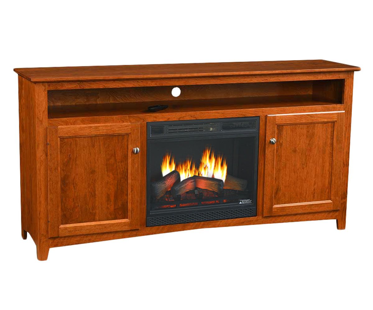 Rustic Fireplace Tv Console With Storage Cabinets