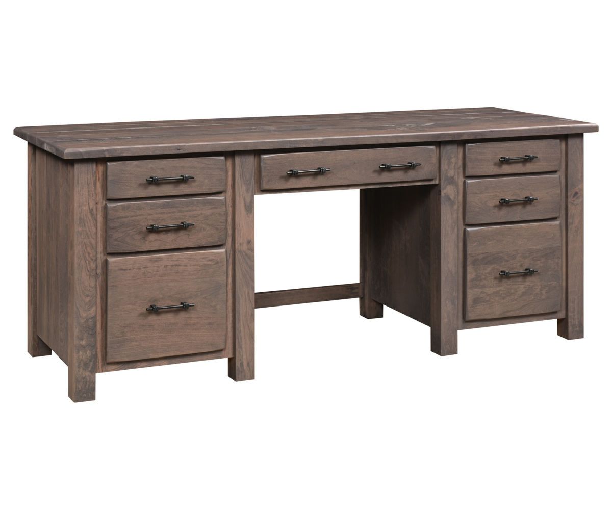 Rustic Panel-front Executive Desk With Six Drawers And Metal Pulls
