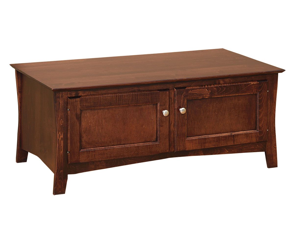 hand-rubbed finish hardwood Two-tone Storage Coffee Table With Paneled Doors, Two-tone Storage Coffee Table With Paneled Doors in a showroom vignette setting highlighting Two-tone Storage Coffee Table With Paneled Doors (thumbnail 2 of 2).