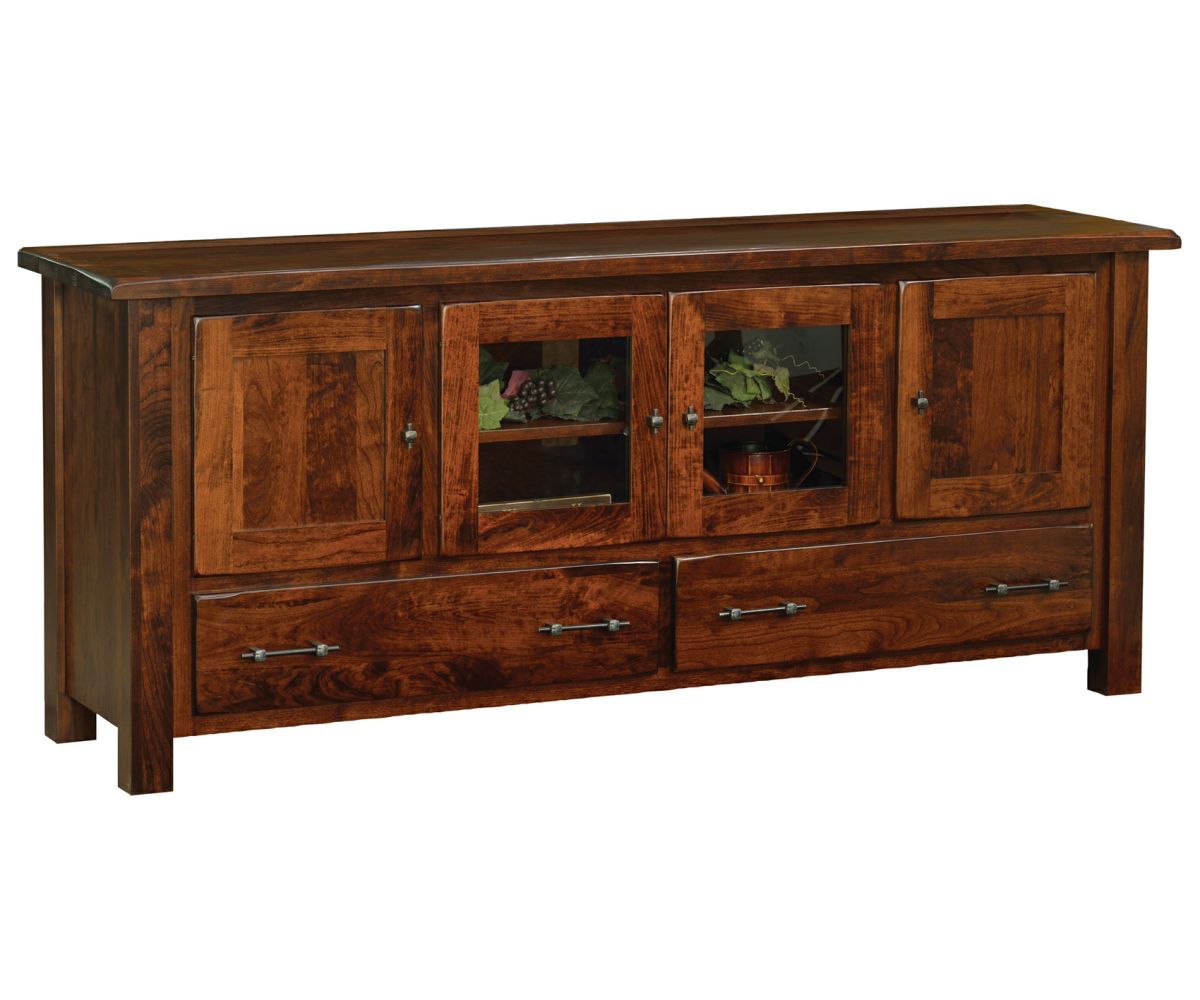 Rustic Shaker Four-door Buffet With Glass Display And Drawers