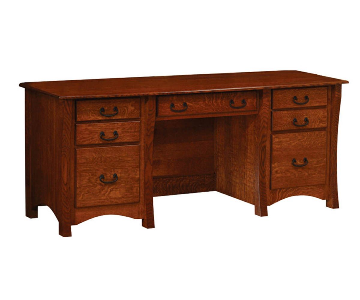 Mission Executive Desk With Arched Base And Six Drawers