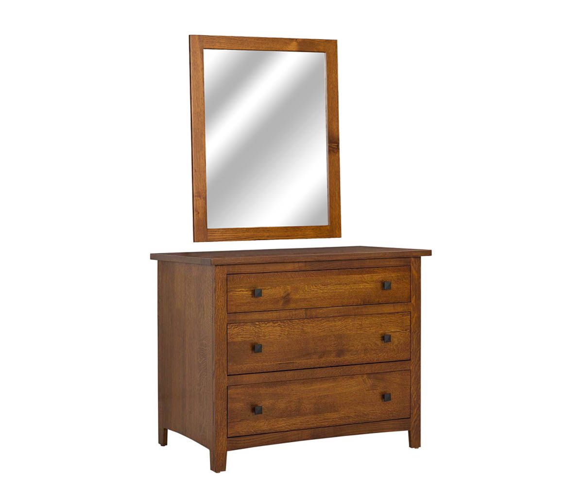 hand-rubbed finish hardwood Three-drawer Dresser With Mirror, Medow Lane Three-drawer Dresser With Mirror in a Medow Lane vignette setting highlighting Medow Lane Three-drawer Dresser With Mirror (thumbnail 3 of 9).