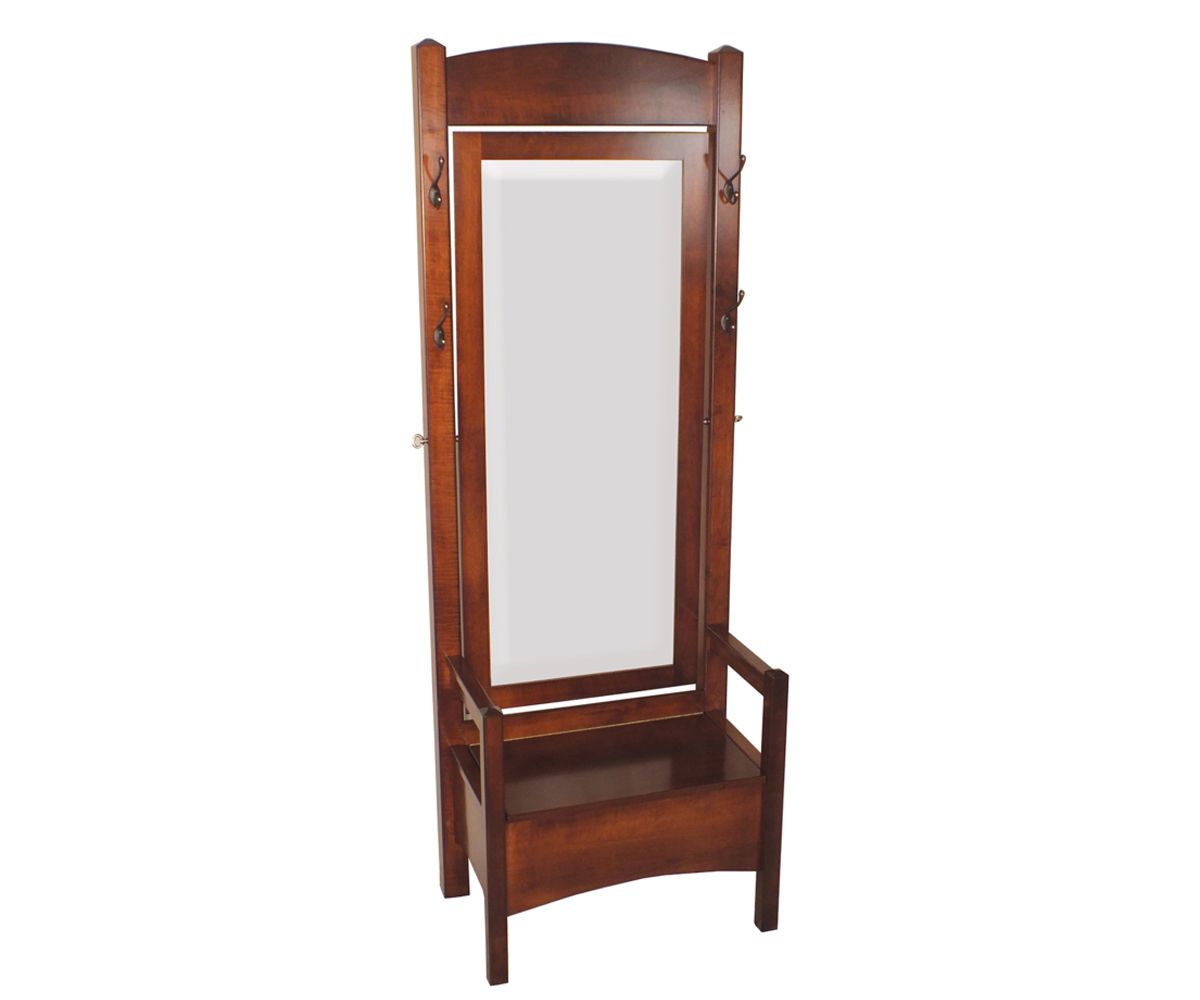 Arched Hall Tree Bench With Mirror, Hooks, And Storage Compartment
