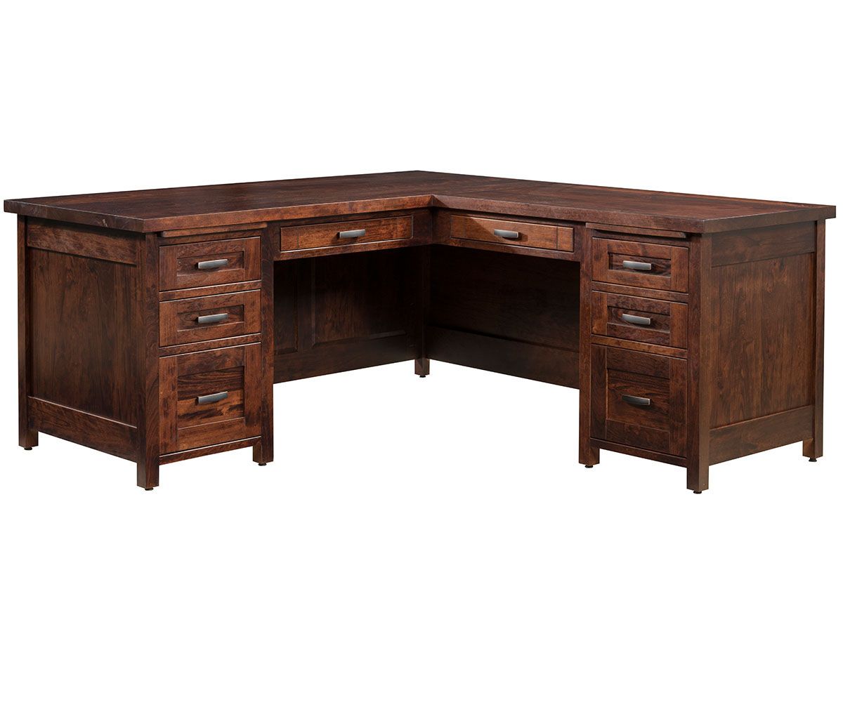 Santa Fe L-shaped Desk With Panel Sides And Storage Drawers