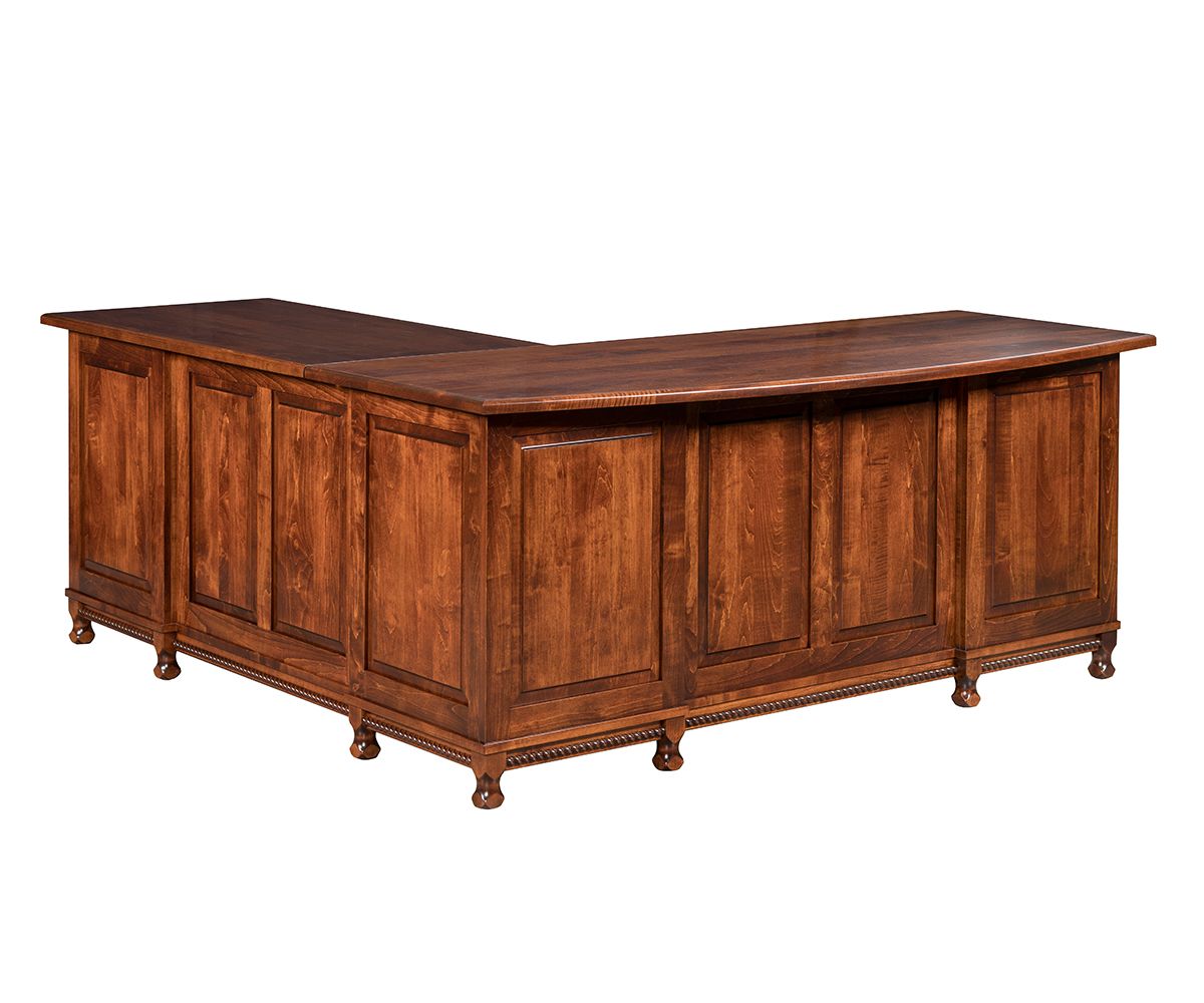 hand-rubbed finish hardwood L-shaped Solid Wood Desk With Adjustable Lift Top, L-shaped Solid Wood Desk With Adjustable Lift Top in a showroom vignette setting highlighting L-shaped Solid Wood Desk With Adjustable Lift Top (thumbnail 6 of 6).