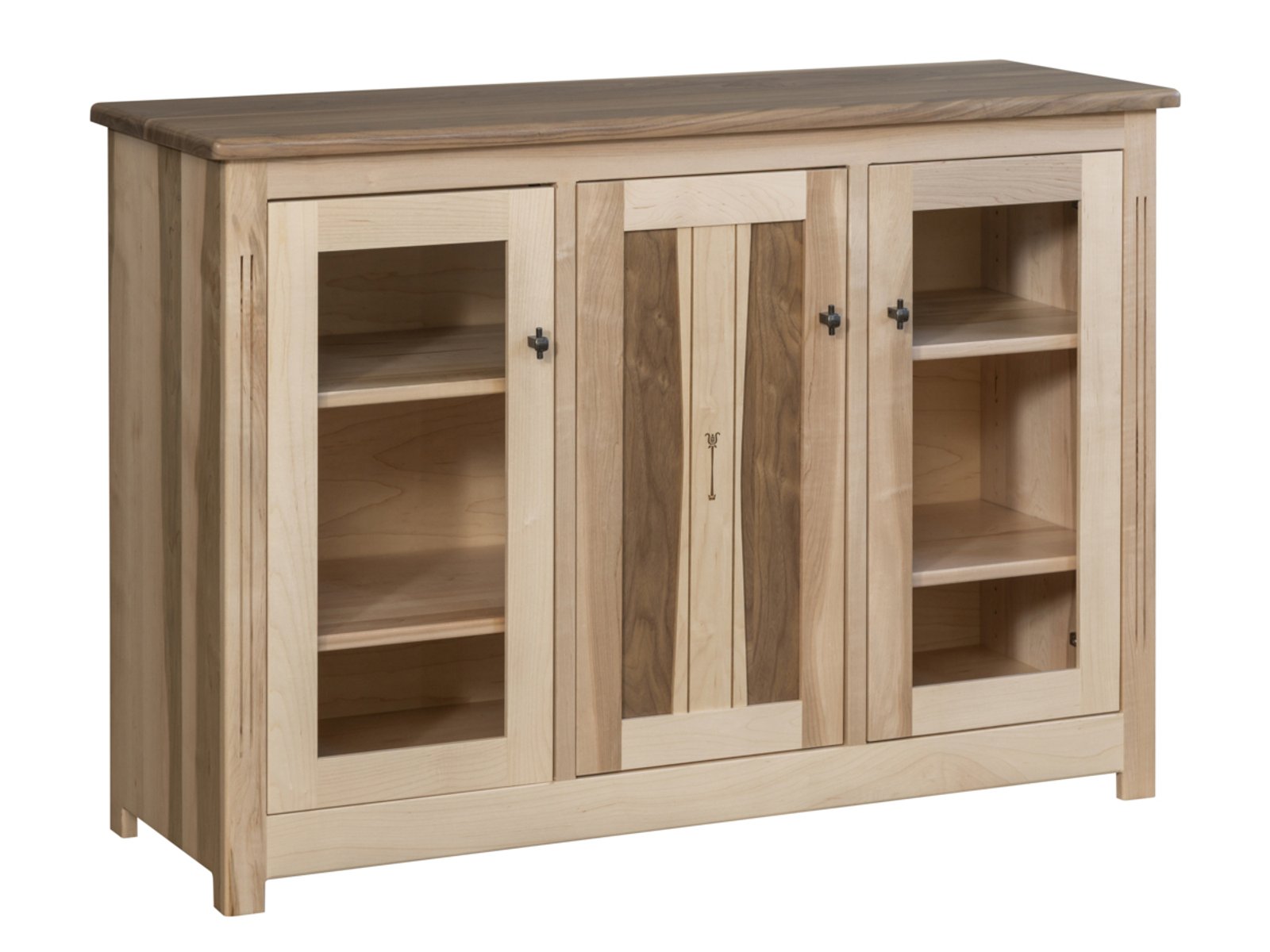 hand-rubbed finish hardwood Two-tone Hardwood Server With Glass Doors, Two-tone Hardwood Server With Glass Doors in a showroom vignette setting highlighting Two-tone Hardwood Server With Glass Doors (frame 1 of 4).