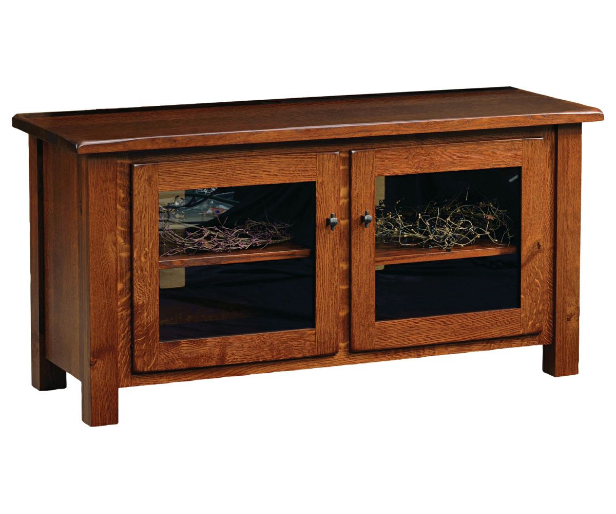 Mission Style Glass Door Media Console With Shelf