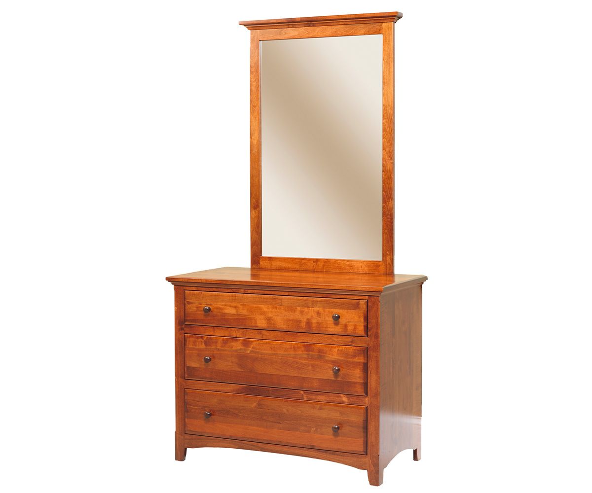 hand-rubbed finish hardwood Three-drawer Dresser With Mirror, Medow Lane Three-drawer Dresser With Mirror in a Medow Lane vignette setting highlighting Medow Lane Three-drawer Dresser With Mirror (thumbnail 9 of 9).