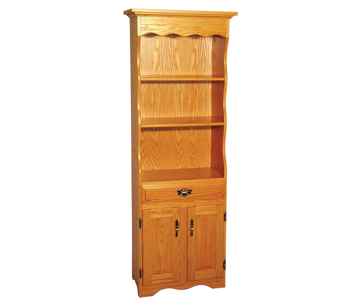 Classic Oak Bookcase With Scalloped Top And Storage Cabinet