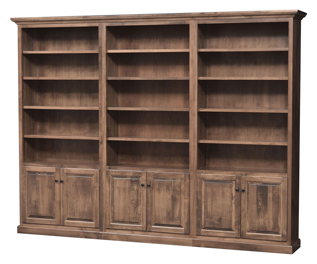 hand-rubbed finish hardwood Traditional Solid Wood Bookcase With Lower Cabinet, Traditional Solid Wood Bookcase With Lower Cabinet in a showroom vignette setting highlighting Traditional Solid Wood Bookcase With Lower Cabinet (thumbnail 5 of 5).