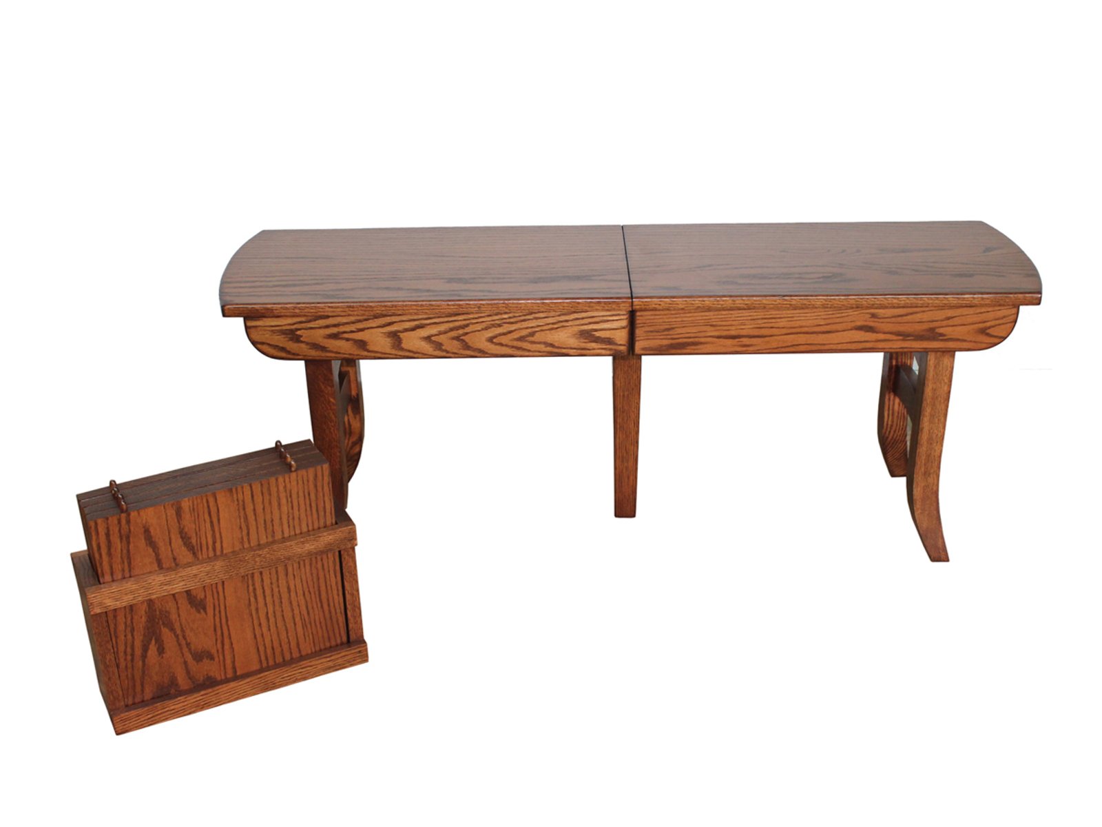 hand-rubbed finish hardwood Expandable Dining Bench With Curved Legs And Leaf Storage, Expandable Dining Bench With Curved Legs And Leaf Storage in a showroom vignette setting highlighting Expandable Dining Bench With Curved Legs And Leaf Storage (frame 1 of 2).