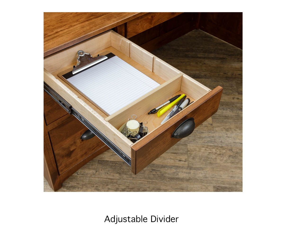 hand-rubbed finish hardwood Mission Style Double Pedestal Desk With Drawers, Mission Style Double Pedestal Desk With Drawers in a showroom vignette setting highlighting Mission Style Double Pedestal Desk With Drawers (thumbnail 4 of 4).