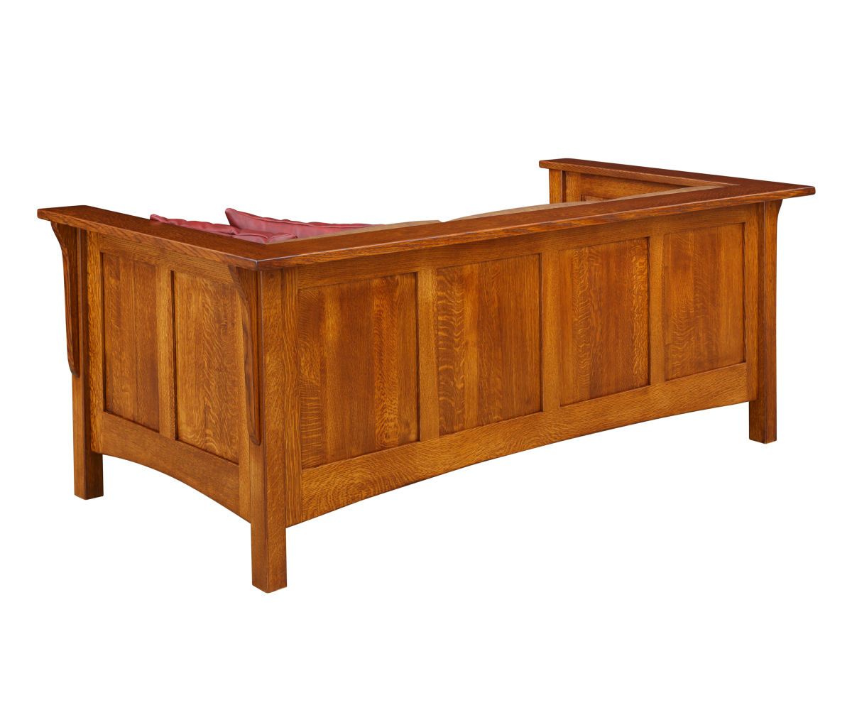 hand-rubbed finish hardwood Panel Mission Style Club Sofa With Wood Frame, Panel Mission Style Club Sofa With Wood Frame in a showroom vignette setting highlighting Panel Mission Style Club Sofa With Wood Frame (thumbnail 2 of 2).