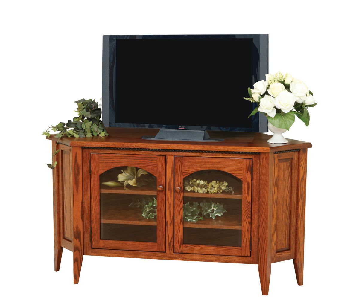 Corner Glass Door Tv Stand With Arched Panel Doors