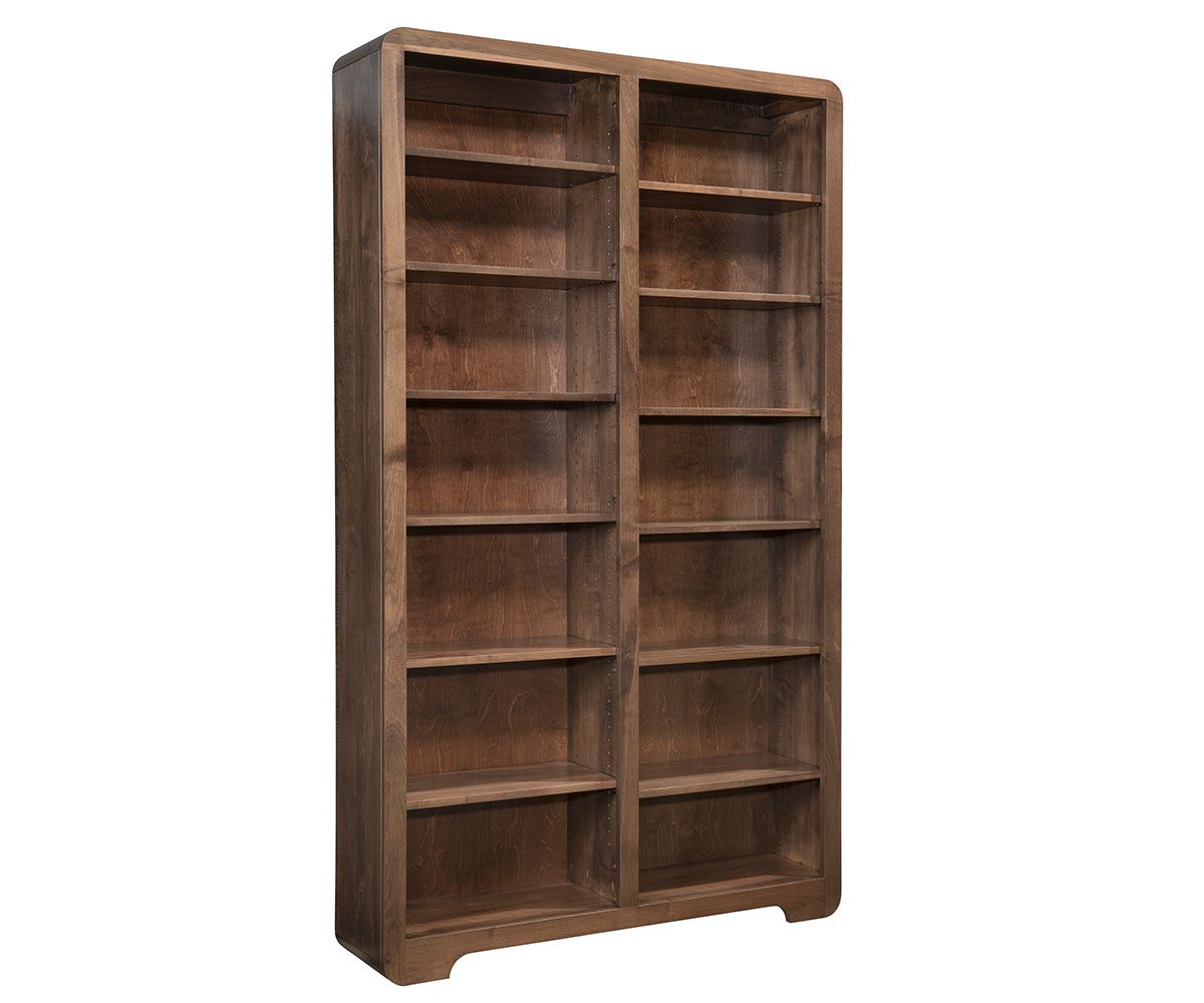 hand-rubbed finish hardwood Rounded Edge Double Bay Adjustable Wood Bookcase, Rounded Edge Double Bay Adjustable Wood Bookcase in a showroom vignette setting highlighting Rounded Edge Double Bay Adjustable Wood Bookcase (thumbnail 5 of 6).