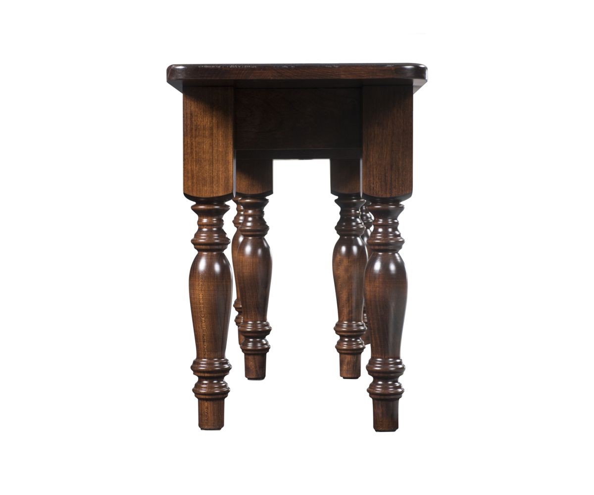 hand-rubbed finish hardwood Turned Leg Rectangular Dining Bench With Rounded Corners, Turned Leg Rectangular Dining Bench With Rounded Corners in a showroom vignette setting highlighting Turned Leg Rectangular Dining Bench With Rounded Corners (thumbnail 2 of 2).