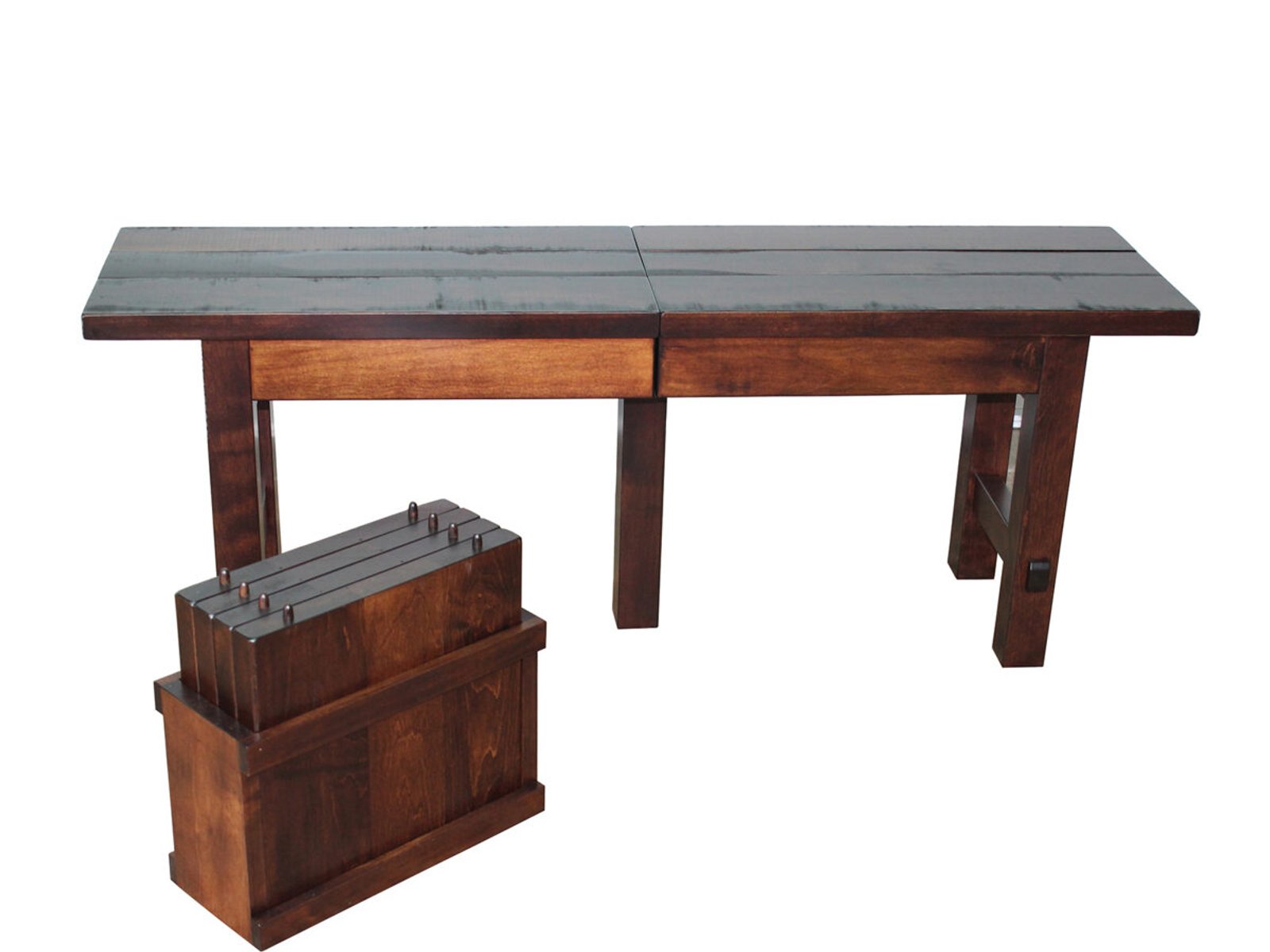 hand-rubbed finish hardwood Expandable Plank-top Dining Bench With Extension Leaves, Expandable Plank-top Dining Bench With Extension Leaves in a showroom vignette setting highlighting Expandable Plank-top Dining Bench With Extension Leaves (frame 1 of 2).