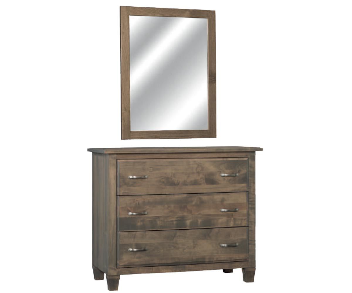 hand-rubbed finish hardwood Three-drawer Dresser With Mirror, Medow Lane Three-drawer Dresser With Mirror in a Medow Lane vignette setting highlighting Medow Lane Three-drawer Dresser With Mirror (thumbnail 5 of 9).