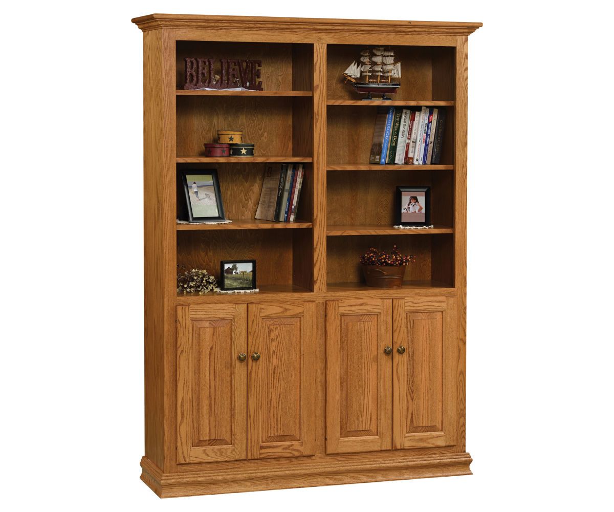 Double Bookcase With Raised Panel Doors And Crown Molding