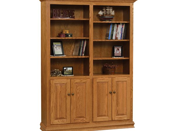 Double Bookcase With Raised Panel Doors And Crown Molding