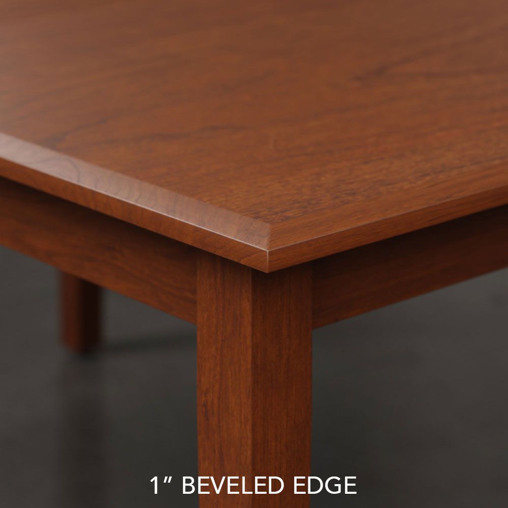 hand-rubbed finish hardwood Contemporary Straight Leg Dining Table In Brown Maple, Contemporary Straight Leg Dining Table In Brown Maple in a showroom vignette setting highlighting Contemporary Straight Leg Dining Table In Brown Maple (thumbnail 5 of 9).