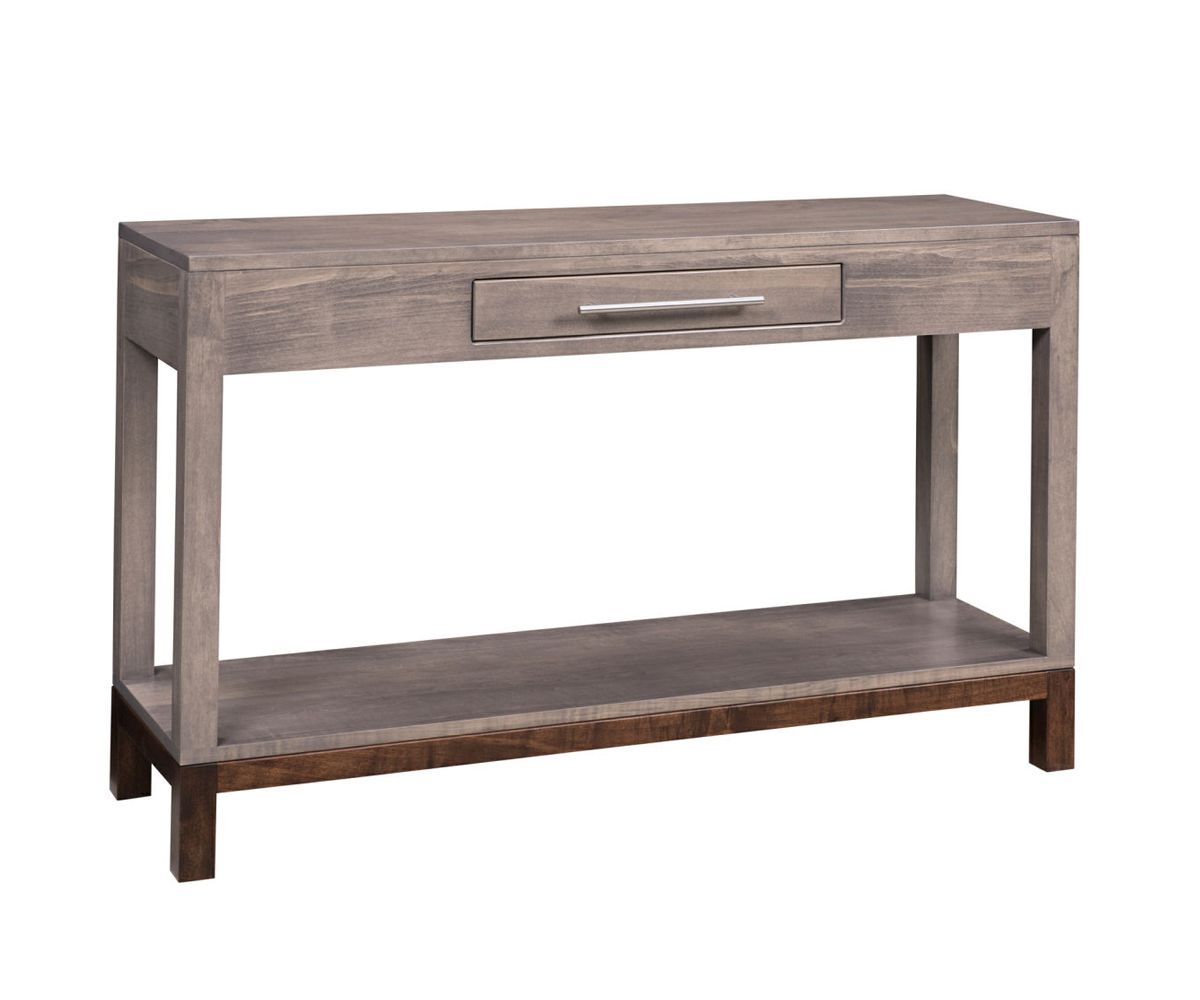 hand-rubbed finish hardwood Rectangular Wood Console Table With Drawer And Lower Shelf, Rectangular Wood Console Table With Drawer And Lower Shelf in a showroom vignette setting highlighting Rectangular Wood Console Table With Drawer And Lower Shelf (thumbnail 5 of 5).