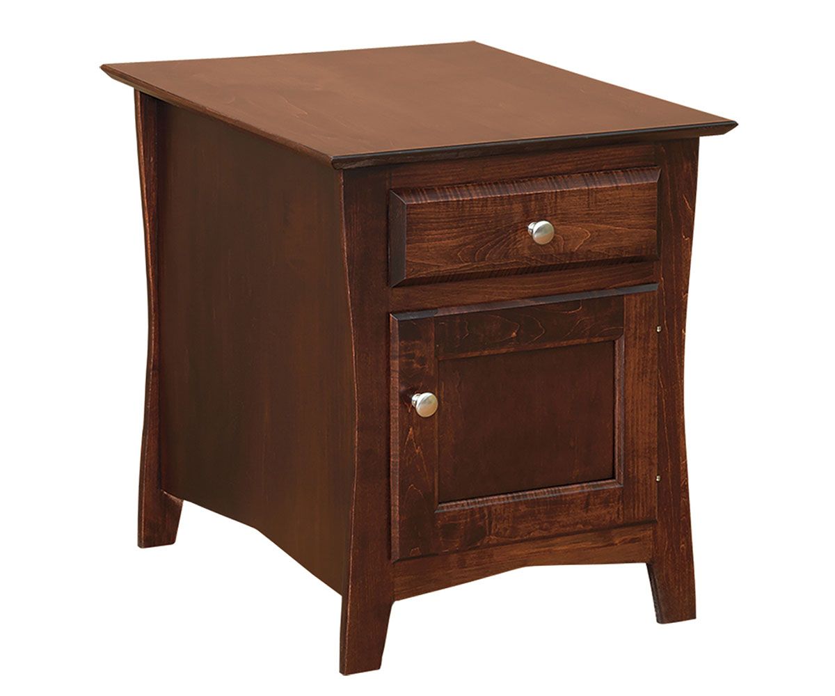 hand-rubbed finish hardwood Solid Wood Nightstand With Drawer And Door, Solid Wood Nightstand With Drawer And Door in a Maple Hill #2 vignette setting highlighting Solid Wood Nightstand With Drawer And Door (thumbnail 3 of 3).