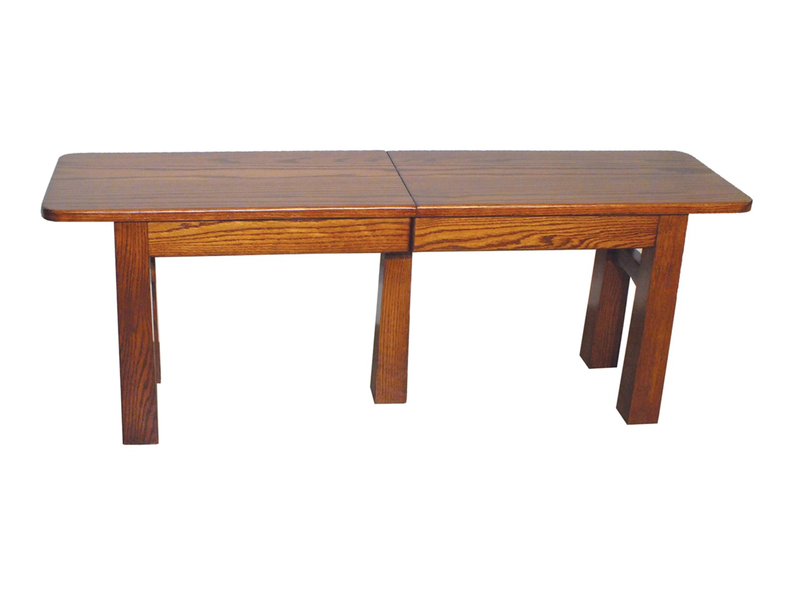 hand-rubbed finish hardwood Mission Style Expandable Dining Bench With Straight Legs, Mission Style Expandable Dining Bench With Straight Legs in a showroom vignette setting highlighting Mission Style Expandable Dining Bench With Straight Legs (frame 1 of 2).