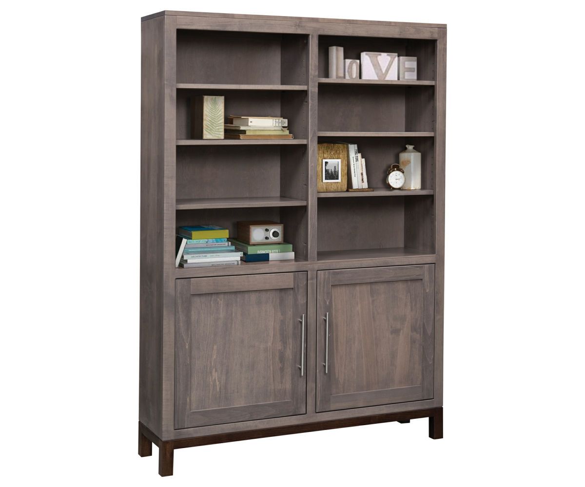 Modern Gray Double Door Bookcase With Adjustable Shelves