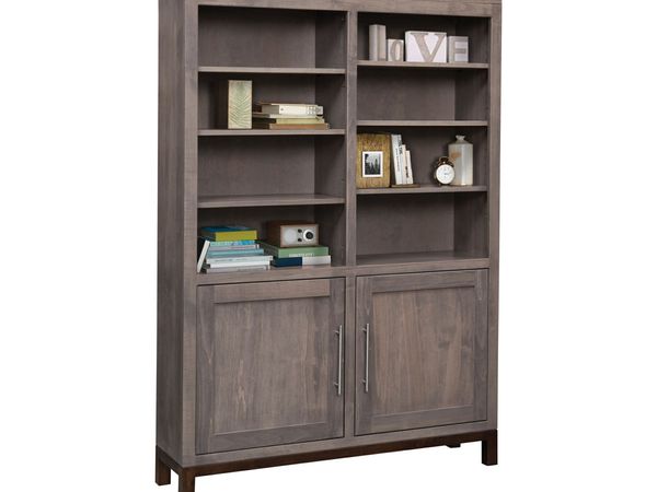Modern Gray Double Door Bookcase With Adjustable Shelves